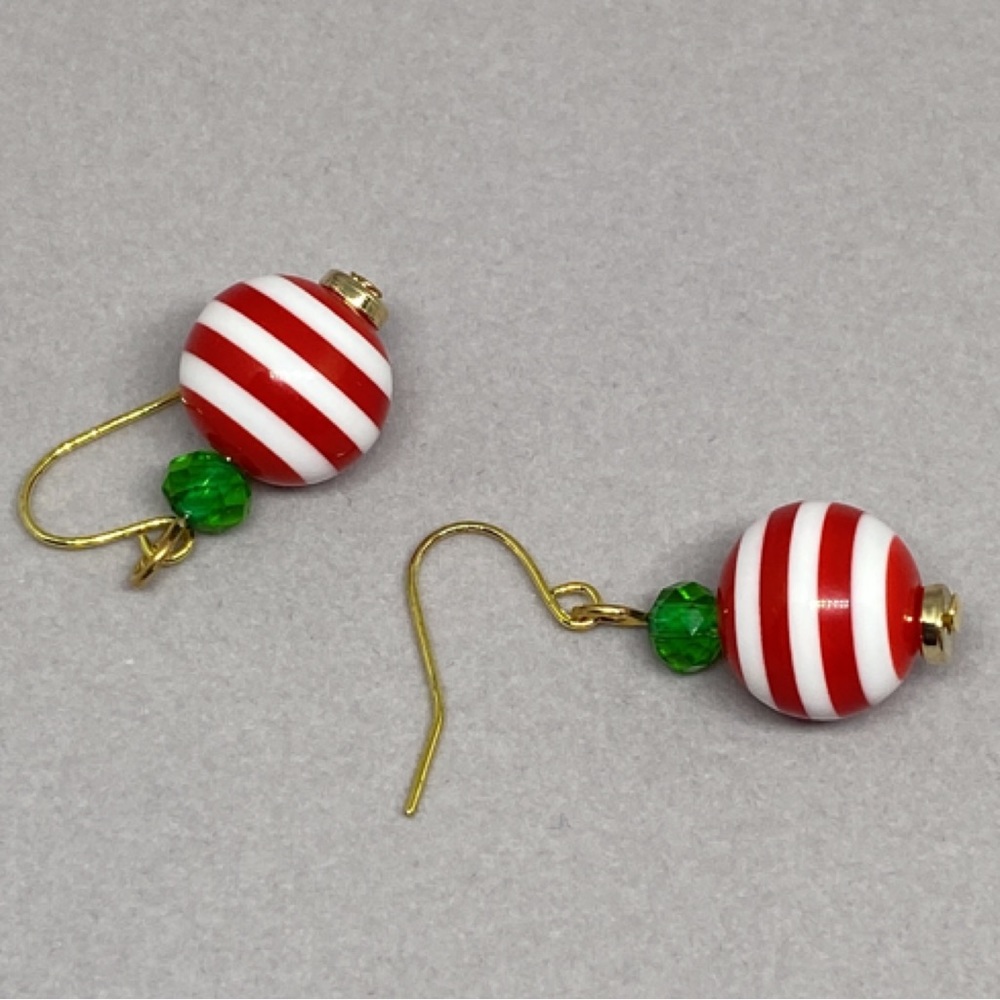 Handmade Stripe Red Gold Tone French Wire Earrings NEW